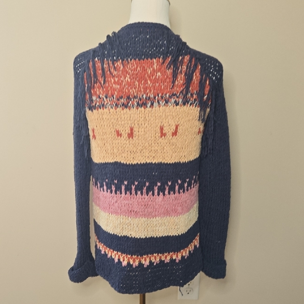 Maison Scotch Navy Blue Chunky Knit Cardigan Medium Boho Western Aztec Geometric - Picture 6 of 11
